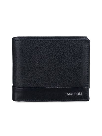 Picture of MAI SOLI RFID Protected Pilot Bi-fold Genuine Leather Men's Wallet with Flap & Loop, Classy Gift Box & 8 Credit Card Holder- Black