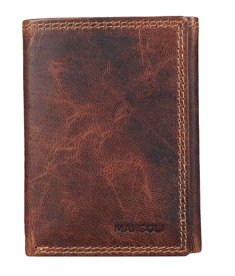 Picture of MAI SOLI RFID Protected Dark Vintage Genuine Leather Men's Trifold Wallet with License Window - Brown