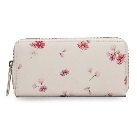 Picture of MAI SOLI Cosmos Genuine Leather Hand Wallet for Women, Clutch for Girls, Purse for Women with 12 Card Slots, 1 Coin Pocket and Currency Compartments, Flower Printed Zip Closure Gift for Women - Beige