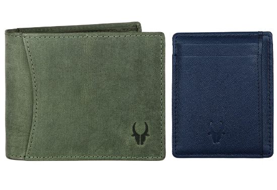 Picture of WildHorn Green Hunter Leather Men's Wallet and Blue Safiano Card Case (WH1173)
