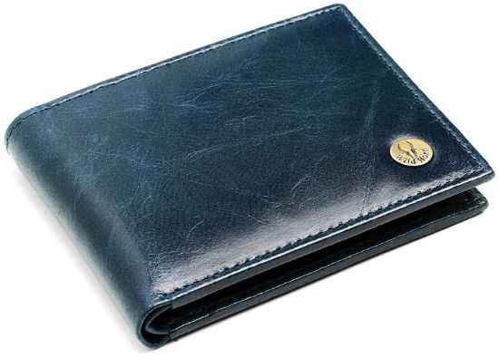 Picture of WildHorn Blue Leather Wallet for Men I Ultra Strong Stitching I 6 Card Slots I 2 Currency & 2 Secret Compartments I 1 Coin Pocket