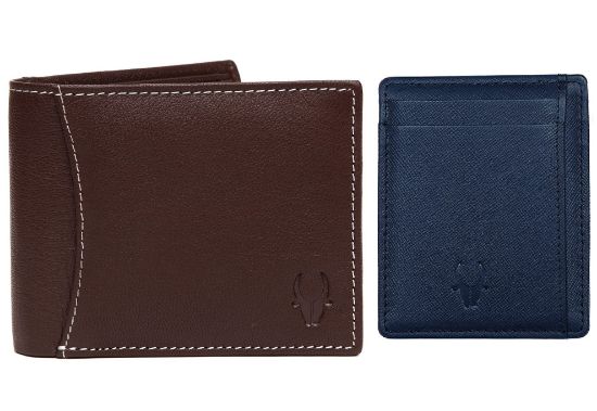 Picture of WildHorn Leather Wallet + Blue Safiano Card Case Combo Gift Hamper for Men