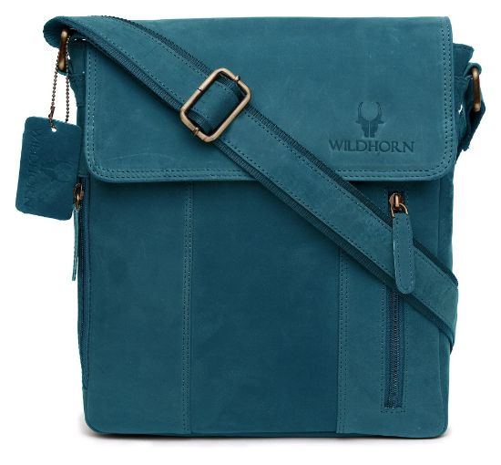 Picture of WildHorn Leather 11 inch Sling Messenger Bag for Men I Multipurpose Crossbody Bag I Travel Bag with Adjustable Strap (BLUE HUNTER)