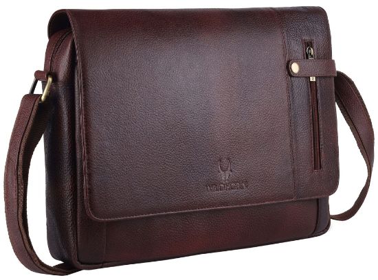 Picture of WildHorn Leather Messenger Bag for Men/Office Bag for Men I Fits Upto 14 Inch Laptop/MacBook I Padded Laptop Compartment with Adjustable Strap I DIMENSION : L-14 inch W-3 inch H-11 inch