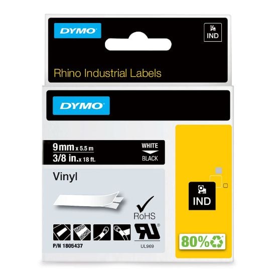 Picture of Dymo Rhino 3/8" Black Vinyl (White Print) Part# - 1805437