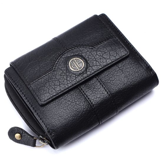 Picture of HAMMONDS FLYCATCHER wallet for women - Genuine Leather Ladies Wallet - Black Bubble - 14 Card Slots - RFID Protection - 3 ID Card Slots - Women's Wallet - Button Closure - Daily Use, Women Money Purse
