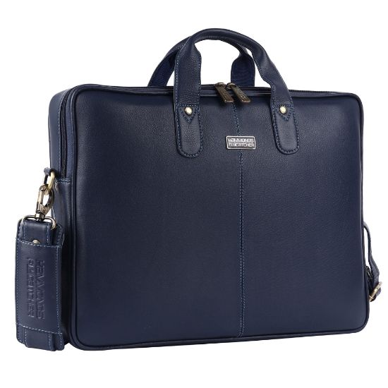 Picture of HAMMONDS FLYCATCHER Premium Napa Leather Laptop Bag for Men - Office Bag, Blue - Fits Up to 14/15.6/16 Inch Laptop/MacBook - Laptop Messenger Bags/Leather Bag for Men with Adjustable Shoulder Strap