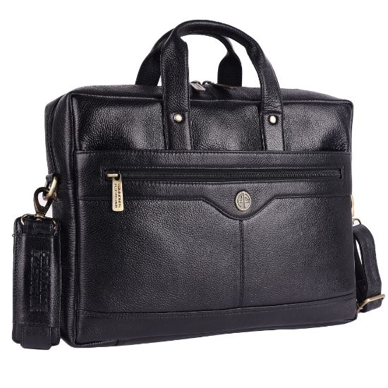Picture of HAMMONDS FLYCATCHER Genuine Leather Executive Office Bag - Shoulder Laptop Messenger Bag for Men - Fits up to 14/15.6/16 Inch Laptop/MacBook - Handbag with Shoulder Straps - Black