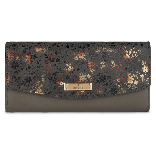 Picture of THE CLOWNFISH Jacinta Collection Womens Wallet Clutch Ladies Purse with Floral Design On Flap & Multiple Card Slots (Mehendi)