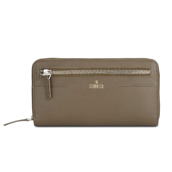 Picture of THE CLOWNFISH Eliana Collection Genuine Leather Zip Around Style Womens Wallet Clutch Ladies Purse with Card Holders (Olive Green)
