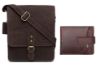 Picture of WildHorn Leather Bag and Wallet Combo for Men (Brown Hunter Leather Bag+Maroon Leather Wallet)