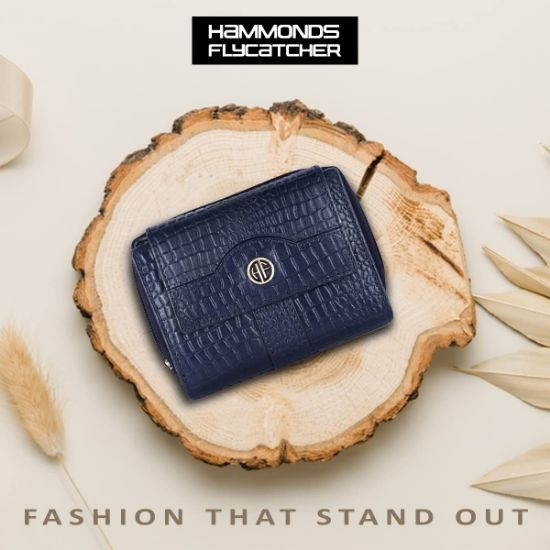 Picture of HAMMONDS FLYCATCHER Wallet for Women - Genuine Leather Ladies Wallet - Croc Blue - 14 Card Slots - RFID Protection - 3 ID Card Slots - Women's Wallet - Button Closure -Daily Use, Women Money Purse