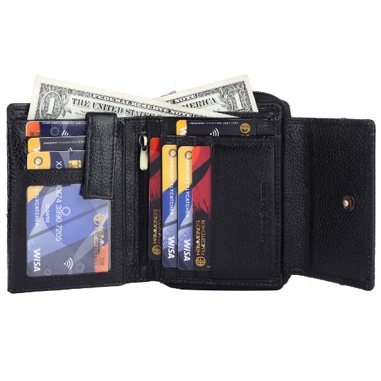 Picture of HAMMONDS FLYCATCHER Wallet for Women - Genuine Leather Ladies Wallet - Antique Black - 14 Card Slots - RFID Protection - 3 ID Card Slots - Women's Wallet - Button Closure - Daily Use, Money Purse