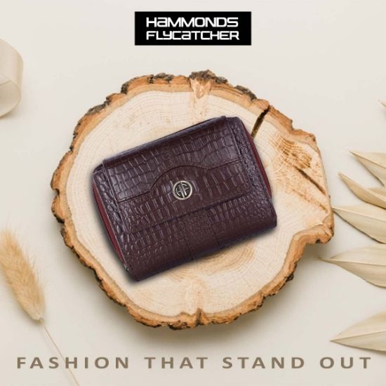 Picture of HAMMONDS FLYCATCHER Wallet for Women - Genuine Leather Ladies Wallet - Croc Brown - 14 Card Slots - RFID Protection - 3 ID Card Slots - Women's Wallet - Button Closure -Daily Use, Women Money Purse