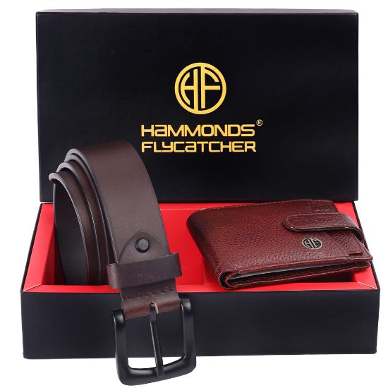 Picture of HAMMONDS FLYCATCHER Gift for Men Combo - Genuine Leather Wallet and Belt Combo for Men - Leather Belt for Men - Birthday Special & Unique Gift Ideas for Husband, Boyfriend, Father - Brown