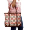 Picture of THE CLOWNFISH Miranda Series 15.6 inch Laptop Bag For Women Printed Handicraft Fabric & Faux Leather Office Bag Briefcase Hand Messenger bag Tote Shoulder Bag (Pink-Rangoli Design)