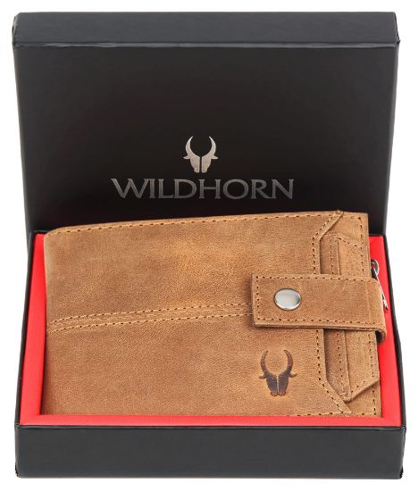 Picture of WildHorn Leather Wallet for Men | Ultra Strong Stitching | Handcrafted | Zip Wallet with 9 Card Slots | 2 ID Slots (Tan Hunter)