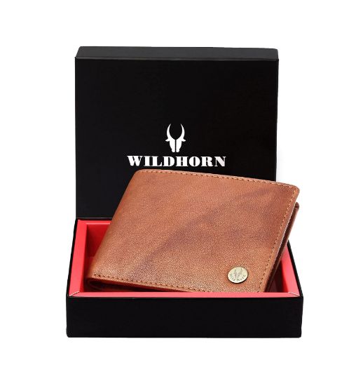 Picture of WildHorn Tan Leather Wallet for Men I Ultra Strong Stitching I 6 Card Slots I 2 Currency & 2 Secret Compartments I 1 Coin Pocket