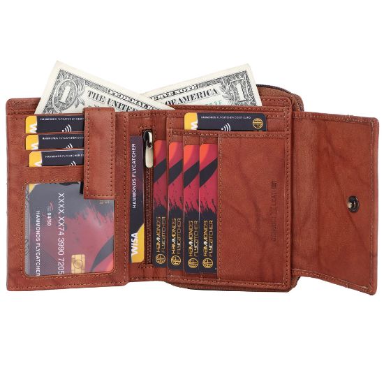 Picture of HAMMONDS FLYCATCHER Wallet for Women - Genuine Leather Ladies Wallet - Antique Tan - 14 Card Slots - RFID Protection - 3 ID Card Slots - Women's Wallet - Button Closure - Daily Use, Money Purse