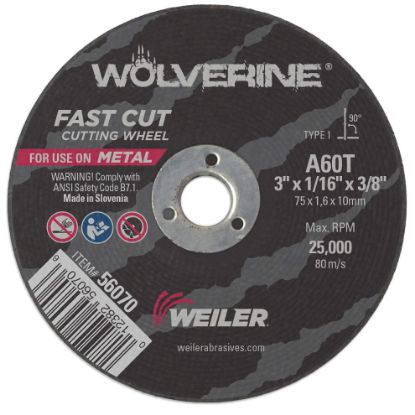 Picture of Weiler® 3 X 1/16 Wolv Ty1 C-O Whl  A60T  3/8 Ah Part# - 56070