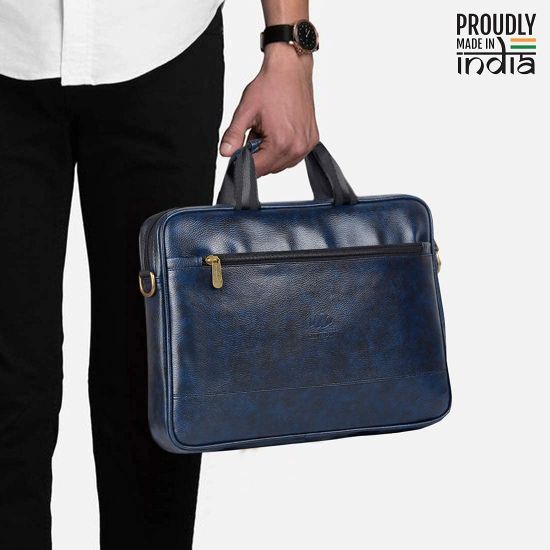 Picture of THE CLOWNFISH Biz Faux Leather 15.6 inch Laptop Messenger Bag Briefcase (Blue)