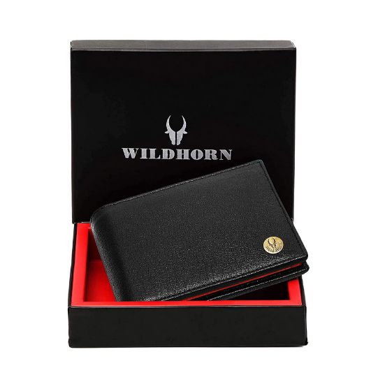 Picture of WildHorn Black & Tan Leather Wallet for Men I Ultra Strong Stitching I 6 Card Slots I 2 Currency & 2 Secret Compartments I 1 Coin Pocket