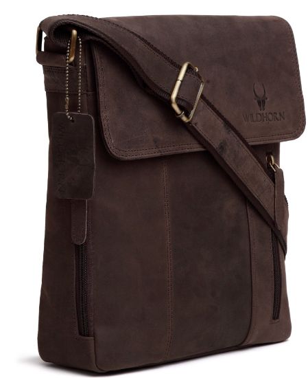 Picture of WildHorn Hunter Leather Messenger Bag (242) DIMENSION: L- 11inch H- 12.5inch W- 3inch (Brown)