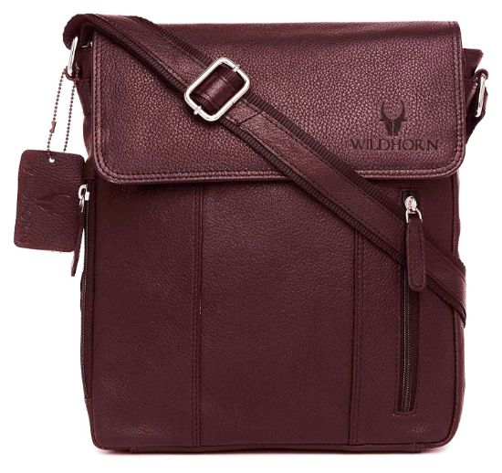 Picture of WildHorn Leather 11 inch Sling Messenger Bag for Men I Multipurpose Crossbody Bag I Travel Bag with Adjustable Strap (MAROON)
