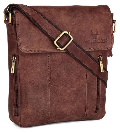 Picture of WildHorn Leather 11 inch Sling Messenger Bag for Men I Multipurpose Crossbody Bag I Travel Bag with Adjustable Strap (Distressed Brown)