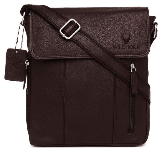 Picture of WildHorn Leather 11 inch Sling Messenger Bag for Men I Multipurpose Crossbody Bag I Travel Bag with Adjustable Strap (BROWN)