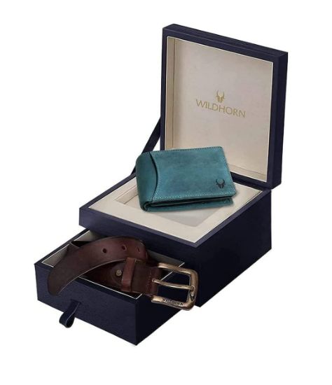 Picture of WildHorn Gift Hamper for Men I Leather Wallet & Belt Combo Gift Set I Gift for Friend, Boyfriend,Husband,Father, Son etc (Blue)