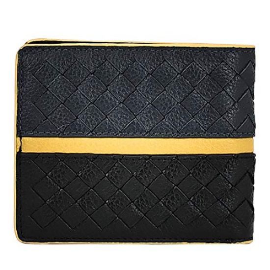 Picture of Eske Paris Zaffe Bi-Fold Leather Men's wallet with 6 Card Slots, Stylish Mens Leather wallet (Black Yellow)
