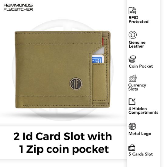 Picture of HAMMONDS FLYCATCHER Genuine Vintage Leather Wallets for Men, Moss Green| RFID Protected Leather Wallet for Men| Mens Wallet with 6 Card Slots| Bi-Fold Money Purse for Men- Gift for Him on any Occasion