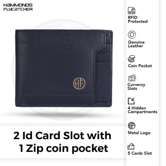 Picture of HAMMONDS FLYCATCHER Genuine Vintage Leather Wallets for Men, Prussian Blue| RFID Protected Leather Wallet for Men| Mens Wallet with 6 Card Slots| Bi-Fold Money Purse for Men- Gift for Him
