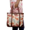 Picture of THE CLOWNFISH Miranda Series 15.6 inch Laptop Bag For Women Printed Handicraft Fabric & Faux Leather Office Bag Briefcase Hand Messenger bag Tote Shoulder Bag (Cream-Leaf Print)