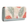 Picture of THE CLOWNFISH Jolene Printed Handicraft Fabric & Vegan Leather Ladies Wallet Purse Sling Bag with Multiple Card Slots (Cream-Leaf Print)