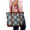 Picture of THE CLOWNFISH Miranda Series 15.6 inch Laptop Bag For Women Printed Handicraft Fabric & Faux Leather Office Bag Briefcase Hand Messenger bag Tote Shoulder Bag (Dark Green)