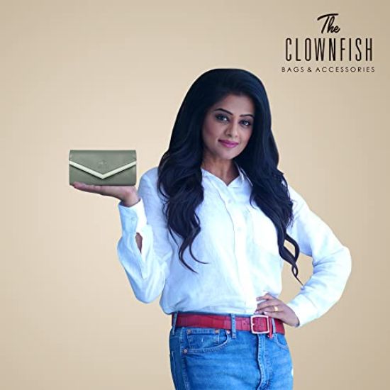 Picture of The Clownfish Lucia Collection Womens Wallet Clutch Ladies Purse with Multiple Card Slots (Olive Green)