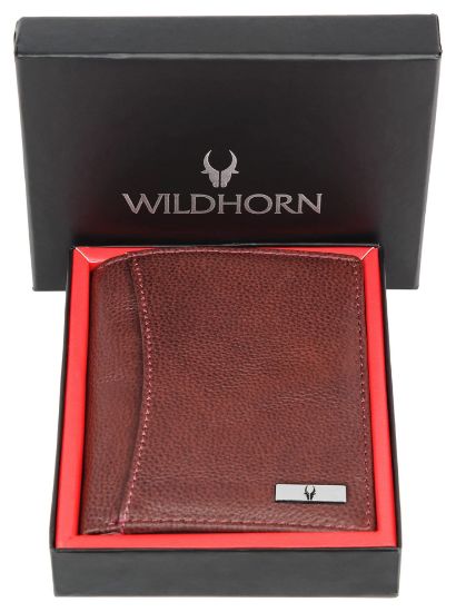 Picture of WildHorn Men's Top Grain Portrait Leather Ultra Strong Stitching Handcrafted Wallet with 2 Transparent ID Windows Slots, 11 Card Slots and Zip Compartment (Maroon)