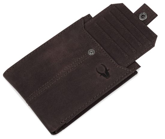 Picture of WILDHORN Top Grain Leather Wallet for Men | Ultra Strong Stitching | Handcrafted | RFID Blocking Technology | Side Zip with 9 Card Slots | 2 ID Slots (Dark Brown Hunter)