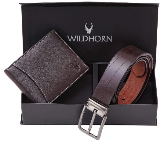 Picture of WildHorn Brown Leather Wallet and Belt Combo for Men