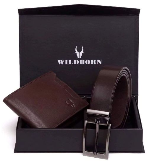 Picture of WILDHORN Draco Leather Wallet and Belt Combo for Men (Black)