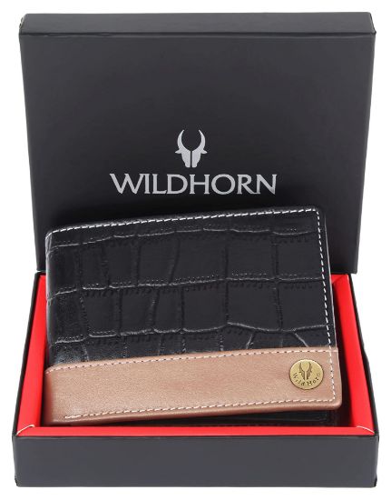 Picture of WildHorn Top Grain Leather Wallet for Men I | Ultra Strong Stitching | Handcrafted | 8 Card Slots | 2 ID Windows (Black & Tan)