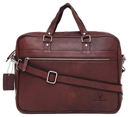 Picture of WildHorn 100% Genuine Leather Brown 16 inch New Laptop Messenger Bag for Men Dimension : L-16 inch W-3 inch H-12 inch