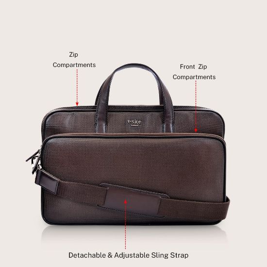 Picture of eske Cedro 15" Genuine Leather Laptop/Macbook Bag for Men, Women | Office Bag | Laptop Messenger Bag with Shoulder Strap | Spacious Compartment | Water Resistant
