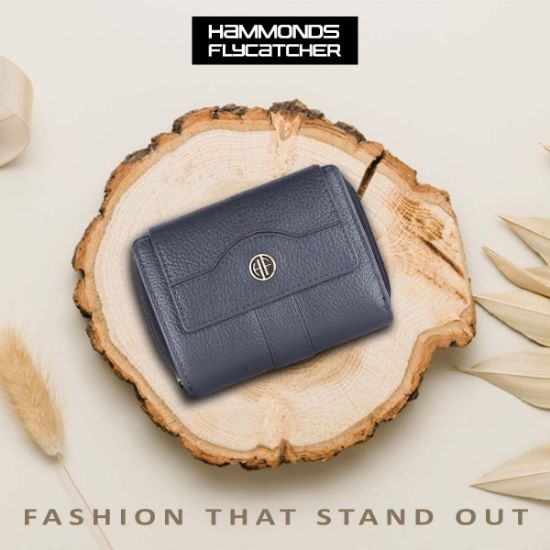 Picture of HAMMONDS FLYCATCHER Wallet for Women - Genuine Leather Ladies Wallet - Grey - 14 Card Slots - RFID Protection - 3 ID Card Slots - Women's Wallet - Button Closure -Hand Wallet - Daily Use, Money Purse