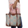 Picture of THE CLOWNFISH Miranda Series 15.6 inch Laptop Bag For Women Printed Handicraft Fabric & Faux Leather Office Bag Briefcase Hand Messenger bag Tote Shoulder Bag (Light Green)