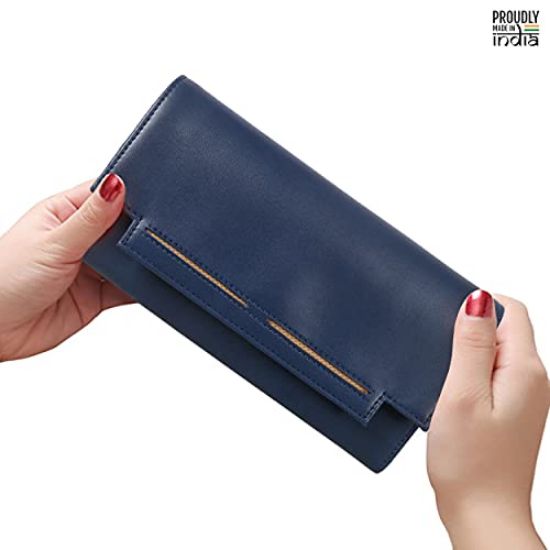 Picture of The Clownfish Laura Collection Womens Wallet Clutch Ladies Purse with Multiple Card Slots (Navy Blue)