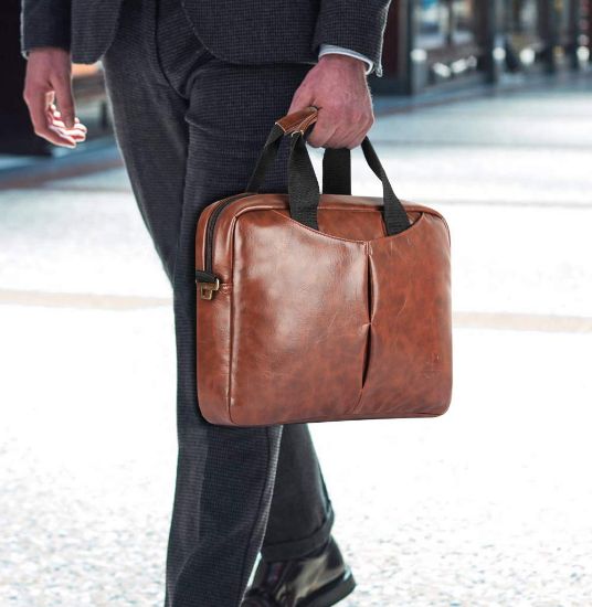 Picture of The Clownfish Secretariat Series Laptop Briefcase| 15.6 inch Laptop Bag | Office Bag | Messenger Bag (Rust Brown)
