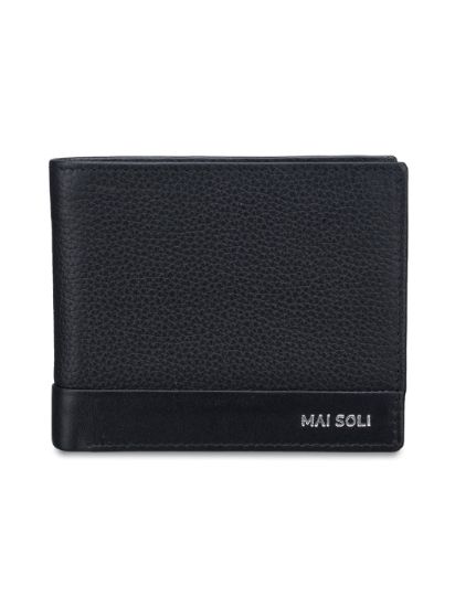 Picture of MAI SOLI RFID Protected Pilot Bi-fold Leather Men's Wallet with Key Ring, Classy Gift Box & 6 Credit Card Holder- Black